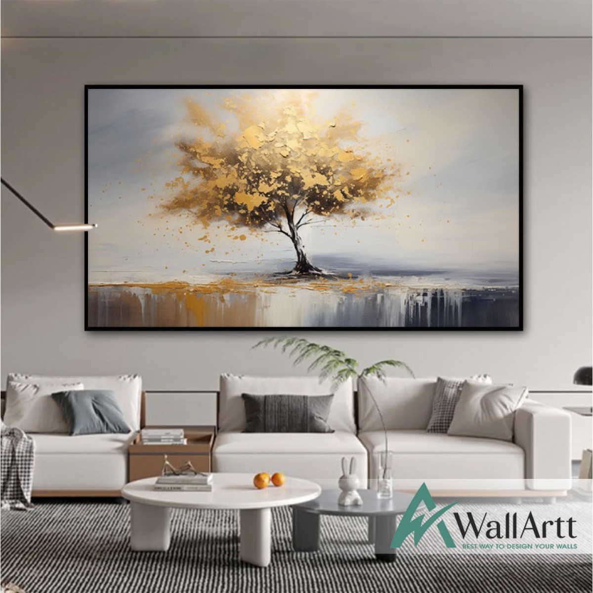 Abstract Gold Tree 3D Heavy Textured Partial oil Painting